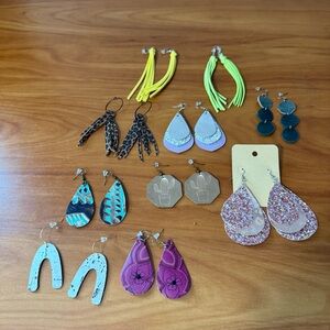 Bundle of 10 Leather Dangle Earrings Western‎ Fringe Sparkle